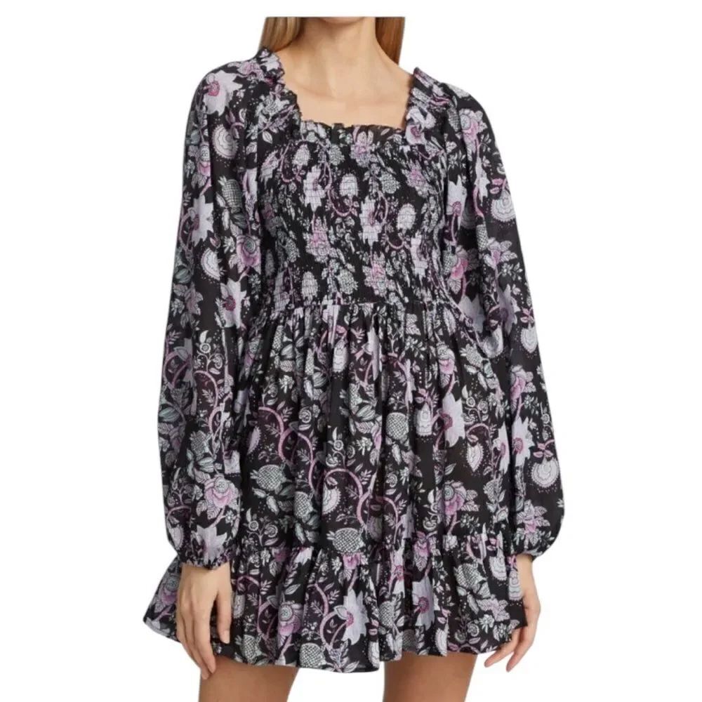 Mille Calista Floral Cotton Minidress in black floral NWT XS